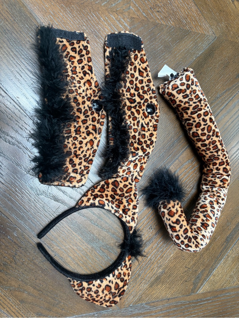 Leopard Cheetah Costume Set Cat Ears Tail Gloves Faux Fur Halloween